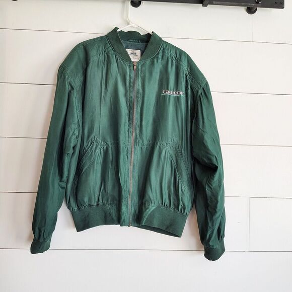Mca Other - Vintage 1994 GREEDY Movie Promo MCA Universal Bomber Jacket XL Green Silk 90s